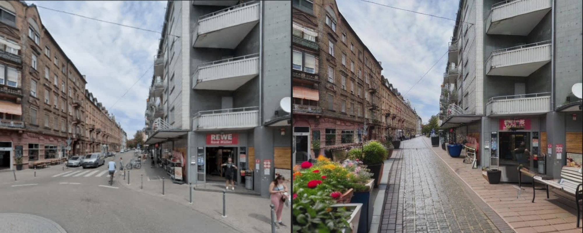 Gegenüberstellung Georg-Friedrich-Straße aktuell zu Vision für Georg-Friedrich-Straße